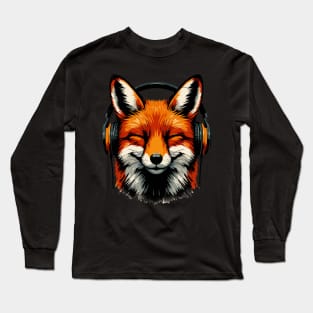 Funny Smiling musical fox wearing headphones Long Sleeve T-Shirt